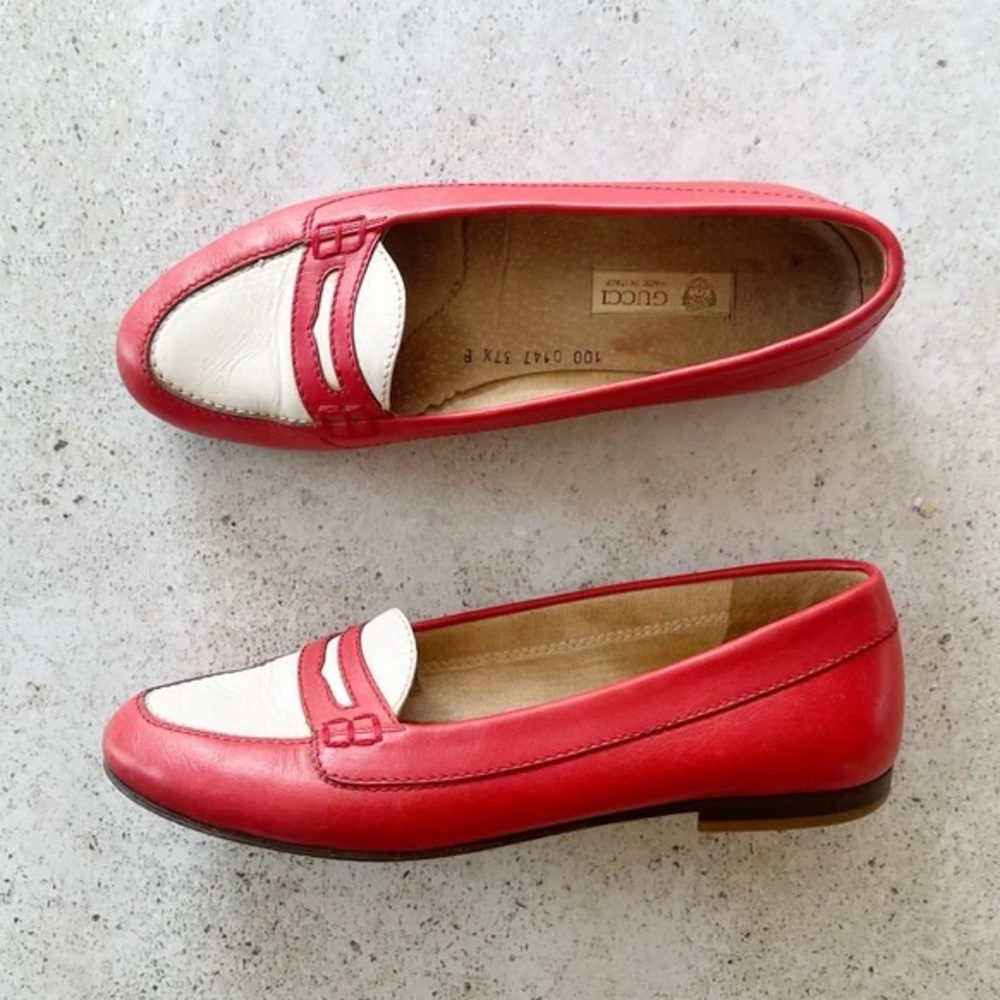 Vintage GUCCI Loafers Red White Leather size 37.5 EU